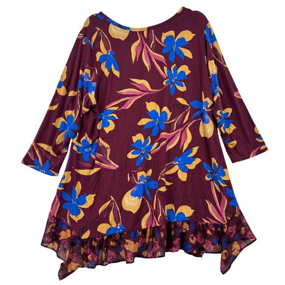 LOGO Lori Goldstein Tunic Blouse Top Size 2X Red Floral Chiffon Hem 3/4 Sleeve - Picture 8 of 11